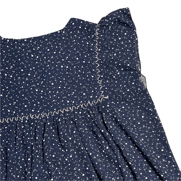 Maette Navy Blue Embroidered Cap Sleeve Blouse M - Picture 6 of 8